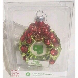 Publix Grocery 95th Anniversary Christmas Tree Ornament 2025 Green Wreath Design